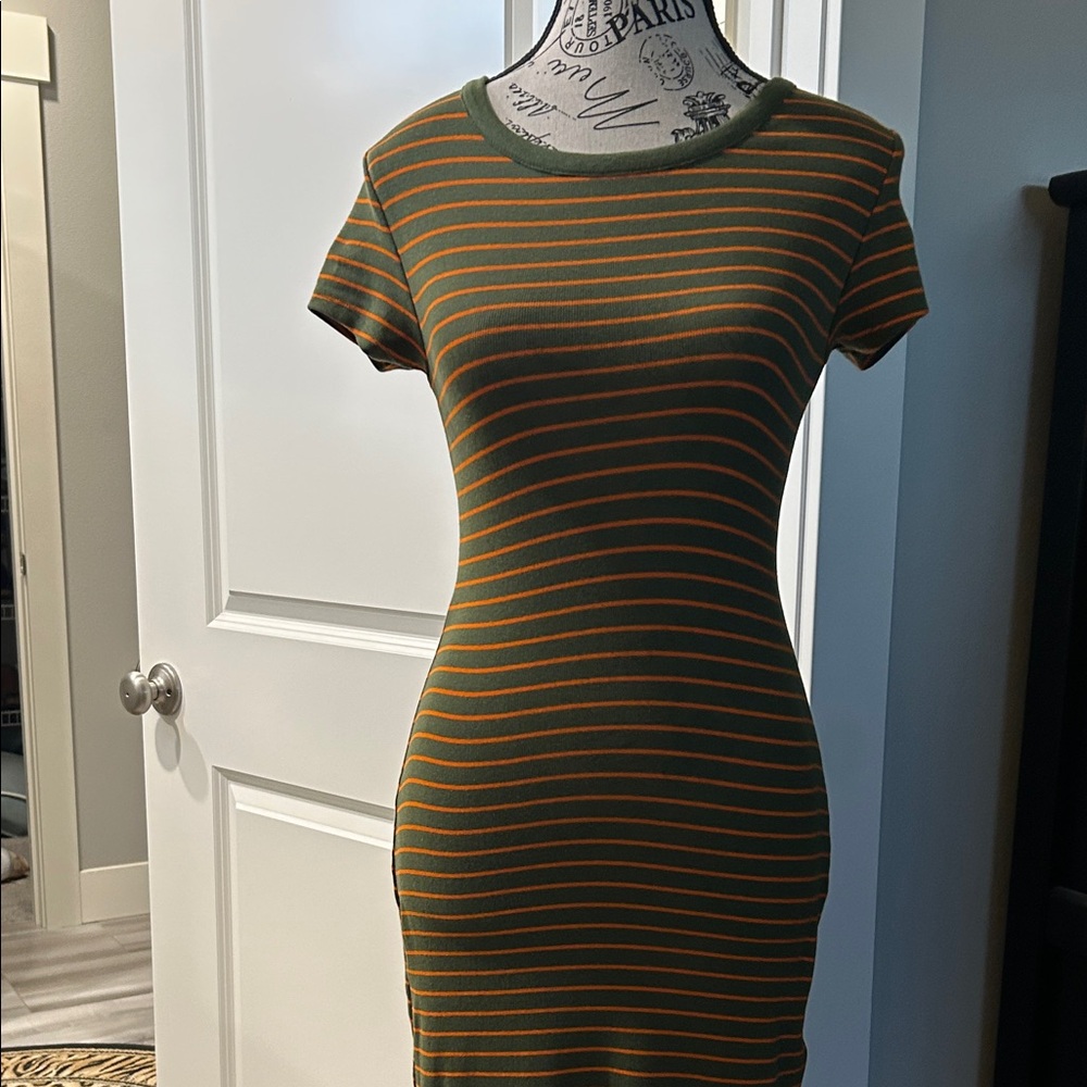 Urban Outfitters Green and Orange Striped Mini Dress